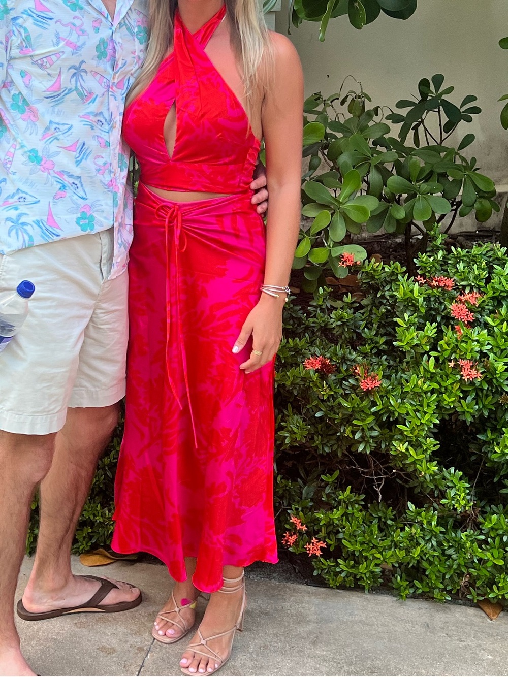 Hello Molly Hot Pink-Red Floral Midi wrap set